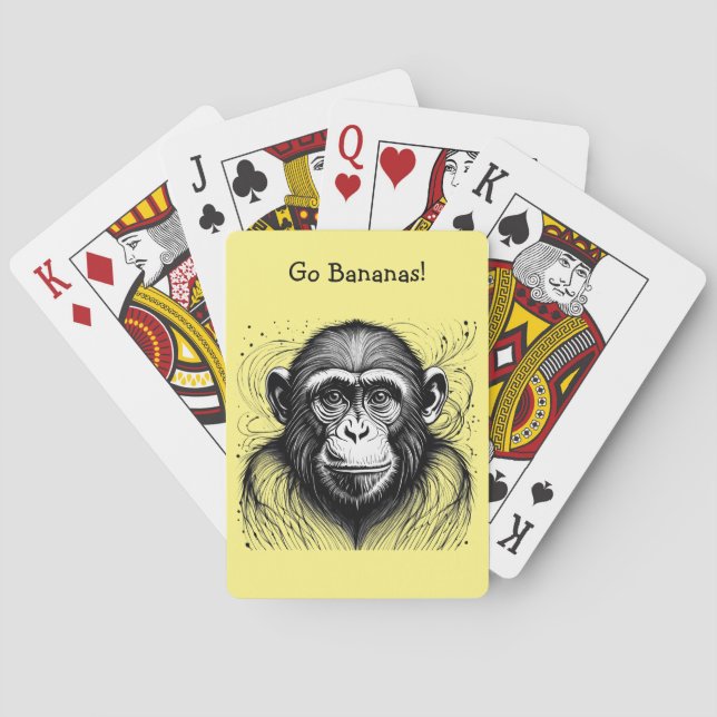 Funny Monkey Black White Ink Customized Poker Cards (Back)