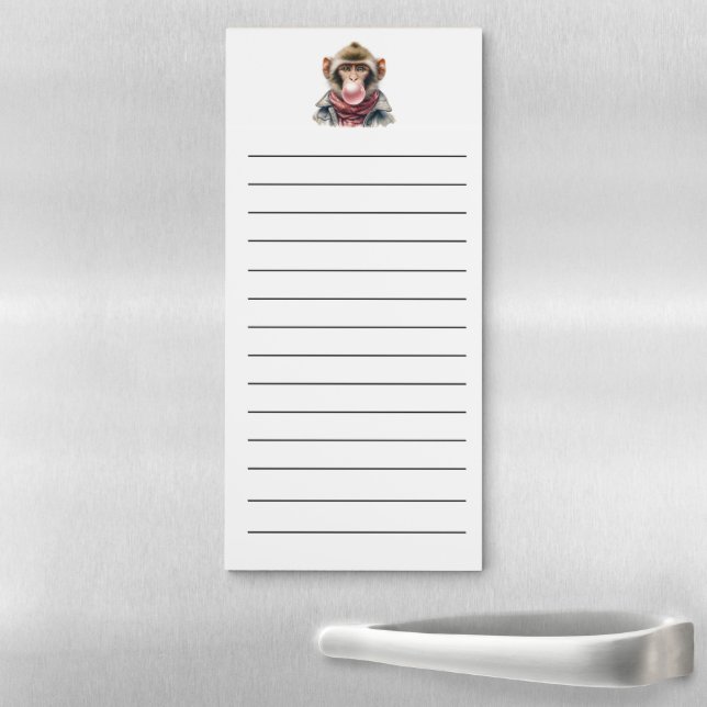 Funny Monkey Blowing Bubbles Gum Pink Fridge  Magnetic Notepad (In Situ)