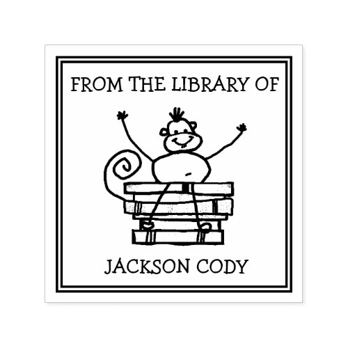 Funny Monkey Book Pile From The Library Of Child Self_inking Stamp