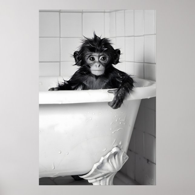 Funny Monkey Bubble Bath Print Quirky Bathroom (Front)