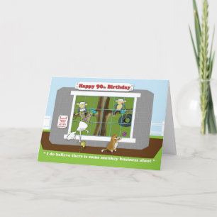 funny monkey business 90th  birthday card