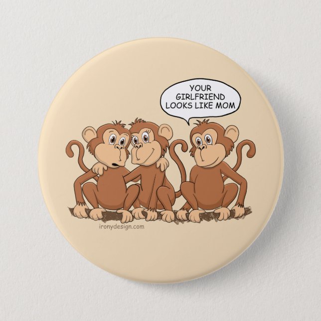 Funny Monkey Cartoon Design Button (Front)