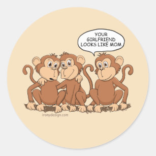 Funny Monkey Cartoon Design Classic Round Sticker