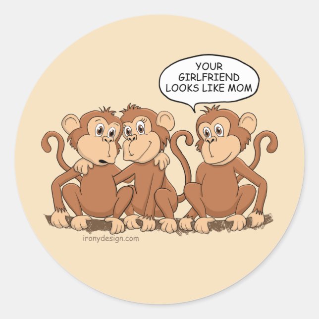 Funny Monkey Cartoon Design Classic Round Sticker (Front)