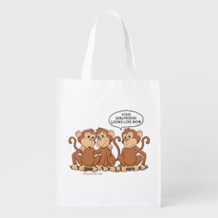 Funny Monkey Cartoon Design Grocery Bag