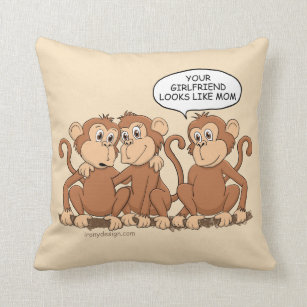 Funny Monkey Cartoon Design Throw Pillow