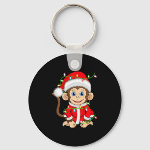 Funny Monkey Christmas Lights Santa Costume Cute A Keychain