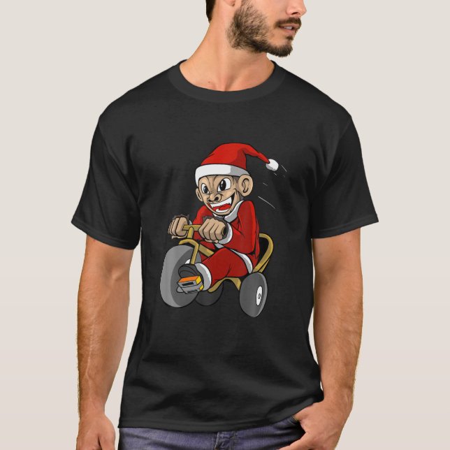 Funny Monkey Christmas Santa Claus T-Shirt (Front)