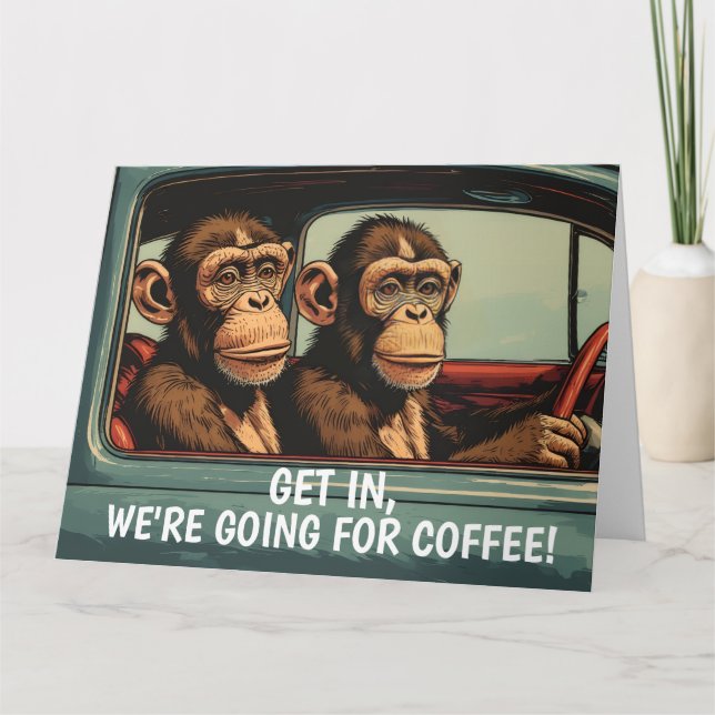 FUNNY MONKEY COFFEE BIRTHDAY GREETING CARD (Front)