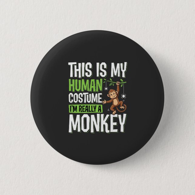 Funny Monkey Costume Halloween Vector Button (Front)