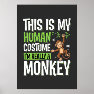 Funny Monkey Costume Halloween Vector Poster