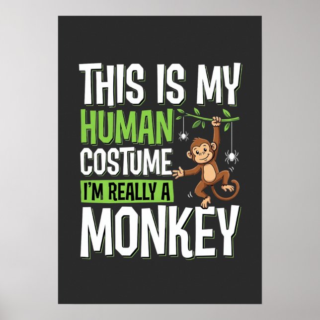 Funny Monkey Costume Halloween Vector Poster (Front)