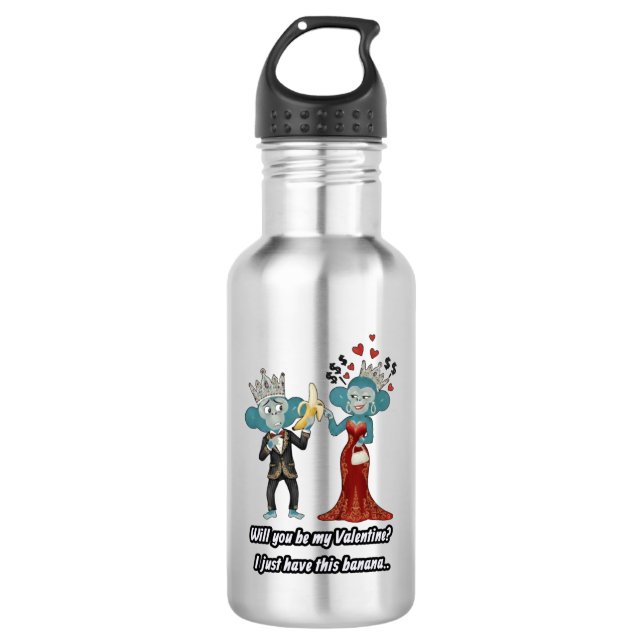 Funny Monkey Couple Valentine's Day Stainless Steel Water Bottle (Front)
