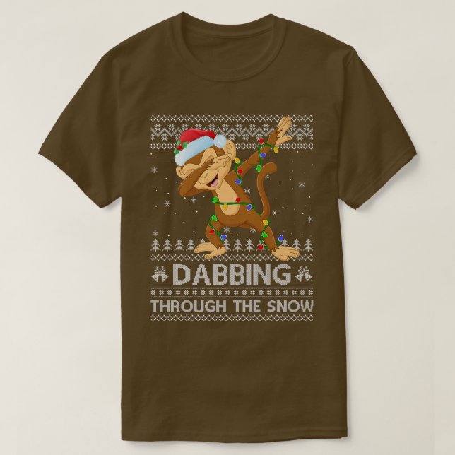 Funny Monkey Dabbing Through The Snow Ugly Monkey  T-Shirt (Design Front)