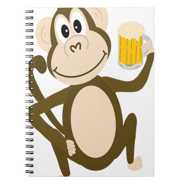 Funny Monkey Drinking Beer Cartoon Notebook (Front)