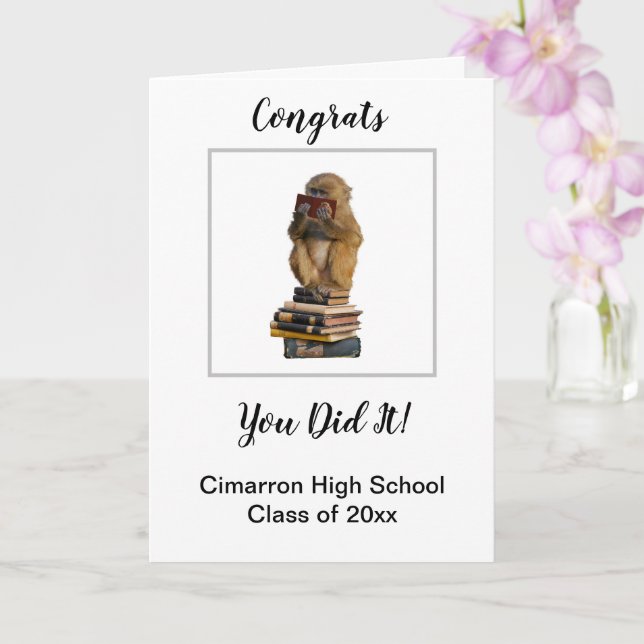 Funny Monkey fnd Book Graduate Congrats You Did It Card (Orchid)