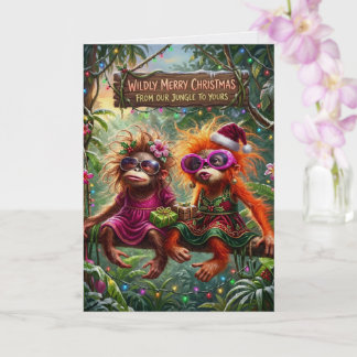 Funny Monkey Friends Tropical Jungle Christmas Card