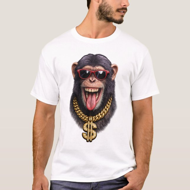 Funny Monkey Gold Chain T-Shirt – Cool Urban Style (Front)