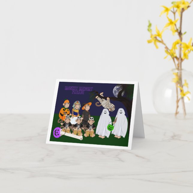 Funny Monkey Halloween Folded Greeting Card (Yellow Flower)