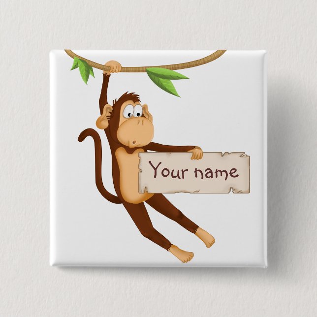 Funny monkey holding Your Text Button (Front)