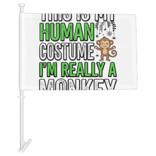 Funny Monkey Human Costume Halloween Shirt Design_ Car Flag