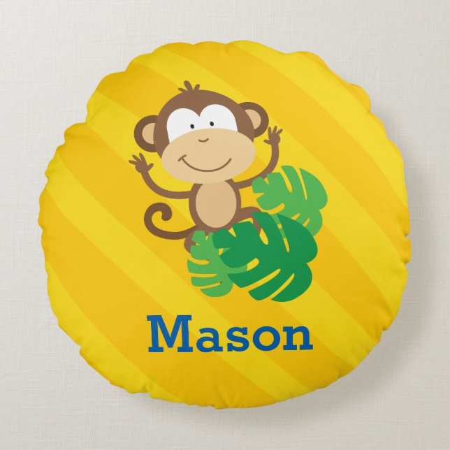 Funny Monkey in the Jungle Round Pillow (Front)