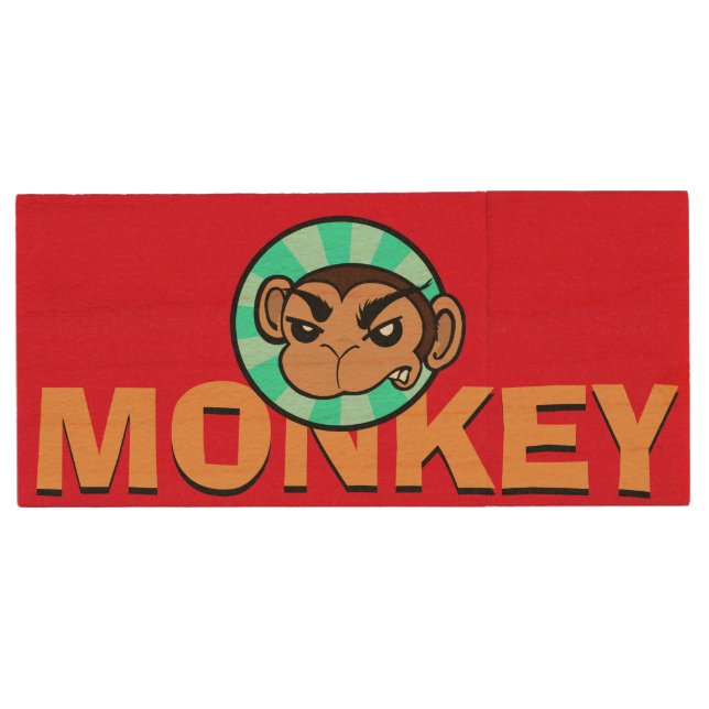 FUNNY MONKEY MAPLE WOOD USB FLASH DRIVE (Front)