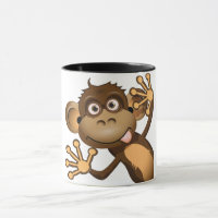 Funky Monkey Mug, Handcrafted Mug, 11 Oz Novelty Coffee Mug/Cup, White 