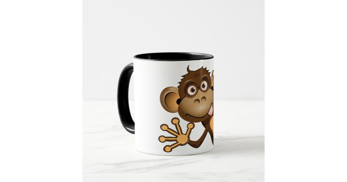 Funky Monkey Mug, Handcrafted Mug, 11 Oz Novelty Coffee Mug/Cup, White 