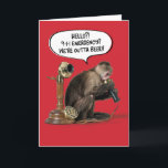 Funny Monkey Out of Beer Birthday Card<br><div class="desc">This monkey has hit the panic button and is frantically calling 9-1-1 because there's no more beer left. It's a major emergency! Funny birthday card to someone (mostly guys) who can relate.</div>