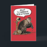 Funny Monkey Out of Beer Birthday Card<br><div class="desc">This monkey has hit the panic button and is frantically calling 9-1-1 because there's no more beer left. It's a major emergency! Funny birthday card to someone (mostly guys) who can relate.</div>
