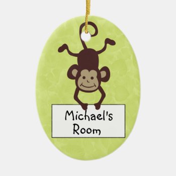 Funny Monkey Personalized Door Hanger Ceramic Ornament by pmcustomgifts at Zazzle