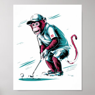 Funny Monkey Playing Golf Funny Animal Golfer Monk Poster
