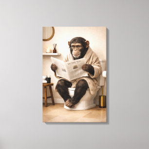Funny Monkey Reading Newspaper Bathroom Humor Canvas Print