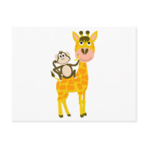 Funny Monkey Riding a Giraffe Cartoon