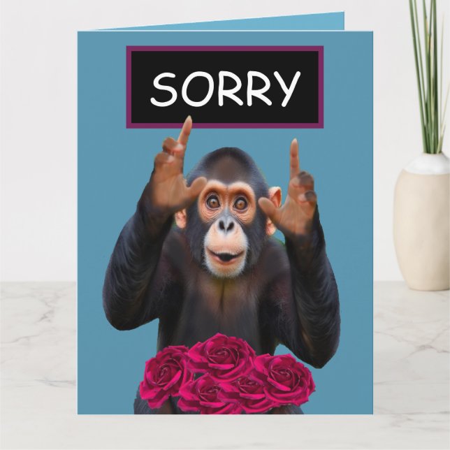 Funny Monkey & Roses Apology  Card (Front)