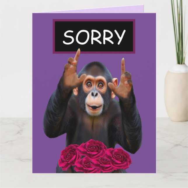 Funny Monkey & Roses Apology Card (Front)