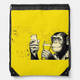 Funny Monkey Selfie Illustration – Cool Chimpanzee Drawstring Bag