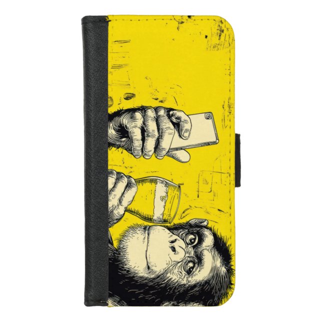 Funny Monkey Selfie Illustration – Cool Chimpanzee iPhone Wallet Case (Front)