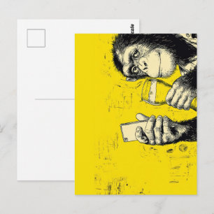 Funny Monkey Selfie Illustration – Cool Chimpanzee Postcard