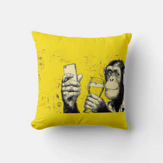 Funny Monkey Selfie Illustration – Cool Chimpanzee Throw Pillow