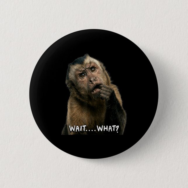 Funny monkey slang quote wait what meme cute button (Front)
