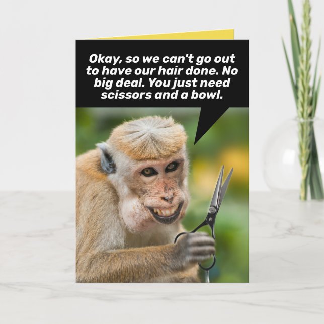 Funny Monkey With a Bad Hair Cut-Shelter In Place Card (Front)