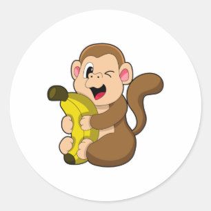 Funny Monkey with Banana Classic Round Sticker