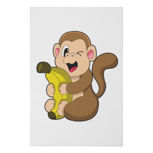 Funny Monkey with Banana Faux Canvas Print