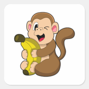 Funny Monkey with Banana Square Sticker