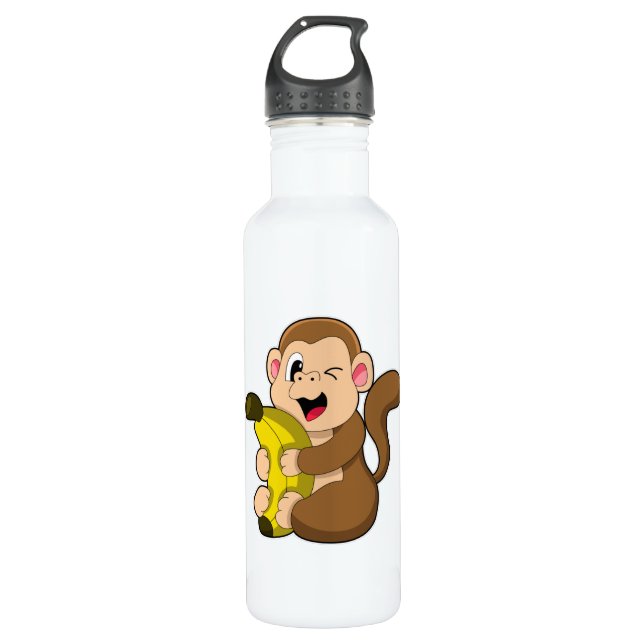 Funny Monkey with Banana Stainless Steel Water Bottle (Front)