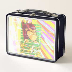 Funny Monkey with Bananas Design Metal Lunch Box