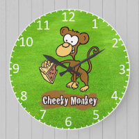 Funny Monkey with Cake Child's Large Clock