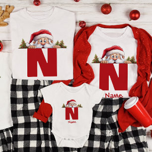 Funny Monogram Family Christmas Custom Red Santa T-Shirt